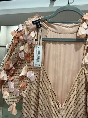 Karen Millen Blush Petal-Embellished V-Neck Dress